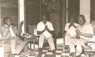 Mwalimu Nyerere, Dr. Kaunda, Dr. Obote and Kawawa in State House in Dar-es-Salaam