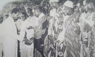 Nyerere with elders on independence ceremonies 1961