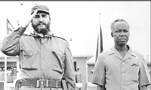 Fidel Castro with Julius Nyerere Saluting