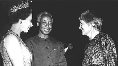 Queen Elizabeth II, J.K. Nyerere and former Personal Assistant to Nyerere, Joan Wicken