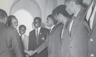 National Team players in with Nyerere at state house after winning Gossage Cup in 1964